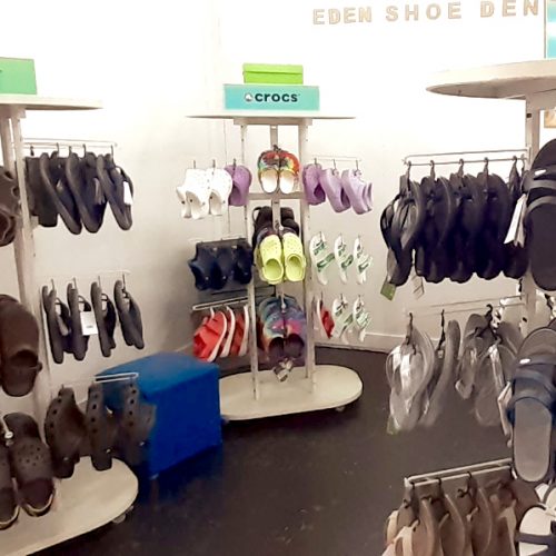 Eden Shoe Den at the Goods Shed Mossel Bay offer the one stop goal to pick the correct match of footwear. Ladies shoes to Crocs for the whole family.